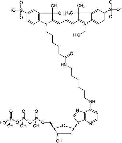 Structural formula of N6-(6-Aminohexyl)-dATP-Cy3 (N6-(6-Aminohexyl)-2'-deoxyadenosine-5'-triphosphate, labeled with Cy3, Triethylammonium salt)