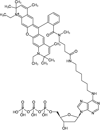 Structural formula of N6-(6-Aminohexyl)-dATP-ATTO-Rho13 (N6-(6-Aminohexyl)-2'-deoxyadenosine-5'-triphosphate, labeled with ATTO Rho13, Triethylammonium salt)