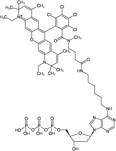 Structural formula of N6-(6-Aminohexyl)-dATP-ATTO-Rho14 (N6-(6-Aminohexyl)-2'-deoxyadenosine-5'-triphosphate, labeled with ATTO Rho14, Triethylammonium salt)