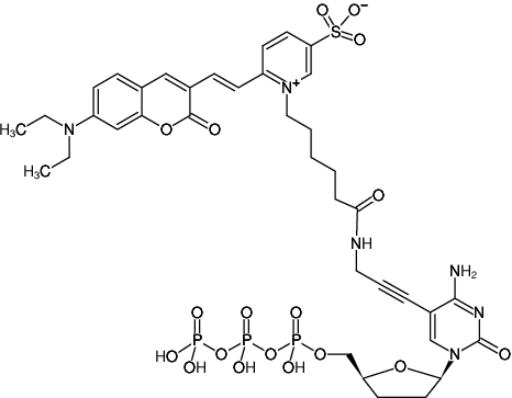 Structural formula of 5-Propargylamino-ddCTP-DY-480XL (5-Propargylamino-2',3'-dideoxycytidine-5'-triphosphate, labeled with DY 480XL, Triethylammonium salt)