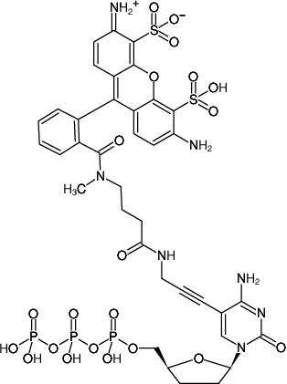 Structural formula of 5-Propargylamino-ddCTP-ATTO-488 (5-Propargylamino-2',3'-dideoxycytidine-5'-triphosphate, labeled with ATTO 488, Triethylammonium salt)