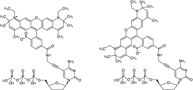 Structural formula of 5-Propargylamino-ddCTP-ATTO-590 (5-Propargylamino-2',3'-dideoxycytidine-5'-triphosphate, labeled with ATTO 590, Triethylammonium salt)