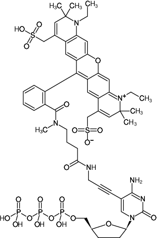 Structural formula of 5-Propargylamino-ddCTP-ATTO-594 (5-Propargylamino-2',3'-dideoxycytidine-5'-triphosphate, labeled with ATTO 594, Triethylammonium salt)