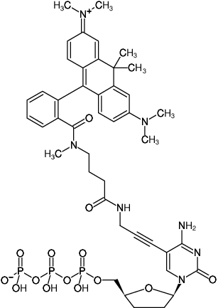 Structural formula of 5-Propargylamino-ddCTP-ATTO-620 (5-Propargylamino-2',3'-dideoxycytidine-5'-triphosphate, labeled with ATTO 620, Triethylammonium salt)