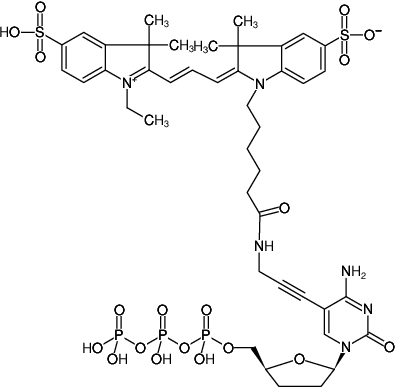 Structural formula of 5-Propargylamino-ddCTP-Cy3 (5-Propargylamino-2',3'-dideoxycytidine-5'-triphosphate, labeled with Cy3, Triethylammonium salt)