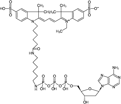 Structural formula of γ-[(6-Aminohexyl)-imido]-dATP-Cy3 (γ-[(6-Aminohexyl)-imido]-2'-deoxyadenosine-5'-triphosphate, labeled with Cy3, Triethylammonium salt)