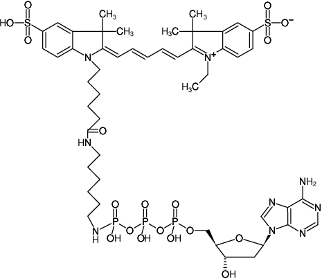 Structural formula of γ-[(6-Aminohexyl)-imido]-dATP-Cy5 (γ-[(6-Aminohexyl)-imido]-2'-deoxyadenosine-5'-triphosphate, labeled with Cy5, Triethylammonium salt)