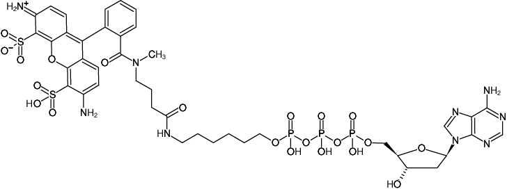 Structural formula of γ-(6-Aminohexyl)-dATP-ATTO-488 (γ-(6-Aminohexyl)-2'-deoxyadenosine-5'-triphosphate, labeled with ATTO-488, Triethylammonium salt)