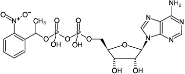 Structural formula of NPE-caged-ADP (Adenosine-5'-diphosphate, P2-(1-(2-nitrophenyl)-ethyl)-ester, Potassium salt)